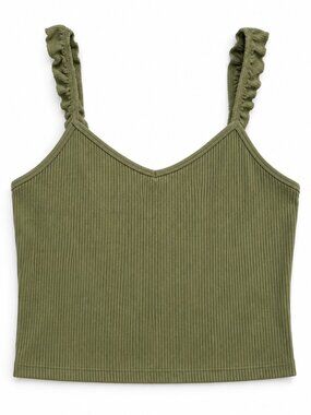 Olive Green Ribbed Crop Tank Top 🌿